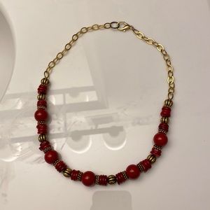 Chunky Red & Gold Beaded Necklace
